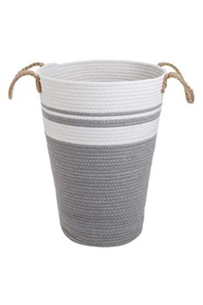 SHOPIENS Coș de rufe cu frânghie de bumbac, gri alb cu mânere Ø30 x 45 cm - 28 L