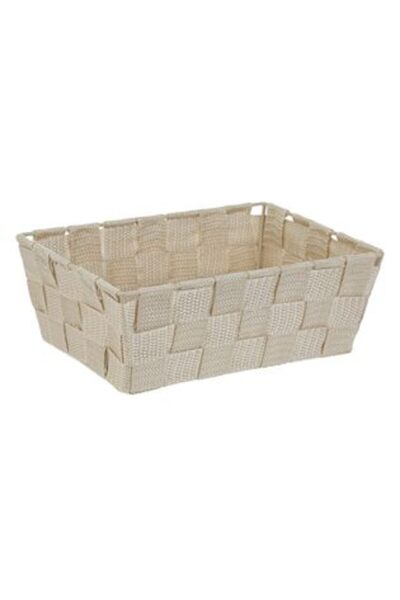 SHOPIENS Beige Storage Basket with Woven Rattan Design & Metal Frame 22 x 16 x 8 cm