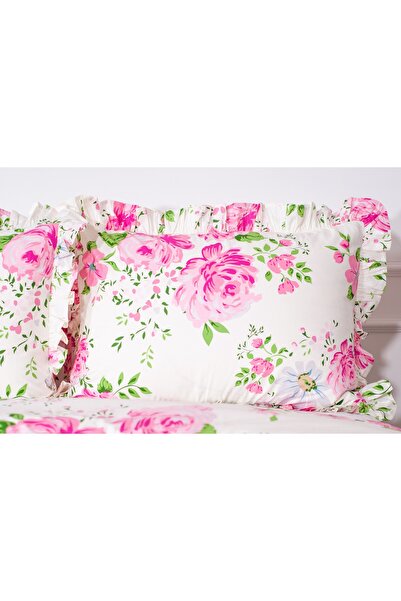 Maki Home طقم غطاء لحاف مزدوج من ماكيتكس، 100% قطن، مزين بالكشكشة والزهور، مق...