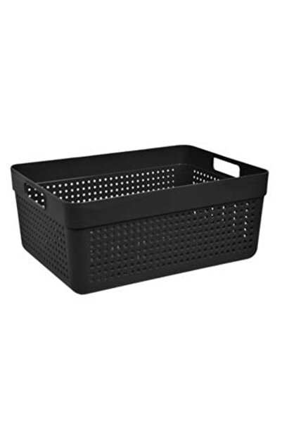 SHOPIENS Black Plastic Storage Basket with Perforated Design & Handles 10 L