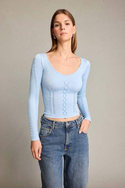 DeFacto Fitted V Yaka Uzun Kollu Tişört G5058AX25WN