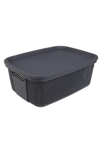 SHOPIENS Storage Basket with Perforated Lid, Grey, 12L
