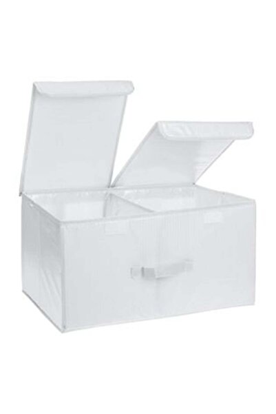 SHOPIENS White Storage Box with Double Lid & Separator 35 x 25 x 16 cm