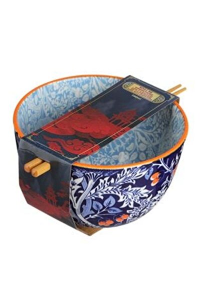 SHOPIENS Porcelain Bowl 9.3 x 16 Blue-Noodles+Chopsticks