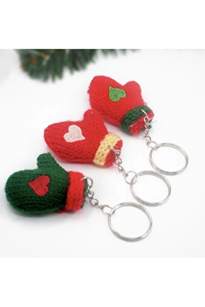MODA 1 قطعة سلسلة مفاتيح صغيرة محبوكة لعيد الميلاد على شكل قفازات صغيرة