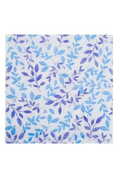 SHOPIENS Table Napkins with 1 Layer Blue & White Leaves Pattern 33 x 33 cm - 80 pcs