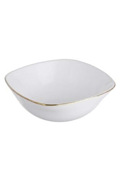 SHOPIENS Square White Opal Bowl with Golden Rim for Snacks 190 ml