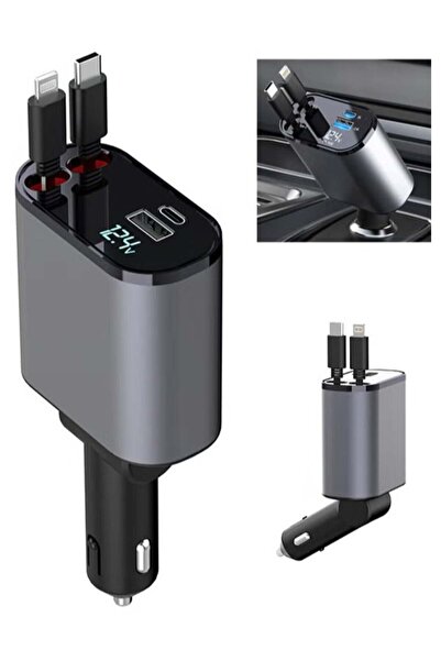 Max 120W 4-in-1 Retractable Car Charger – Fast Charging Adapter with Dual USB Ports & Built-in Ret
