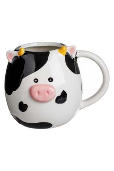 SHOPIENS Cană ceramică model vacă 3D alb-negru 420 ml