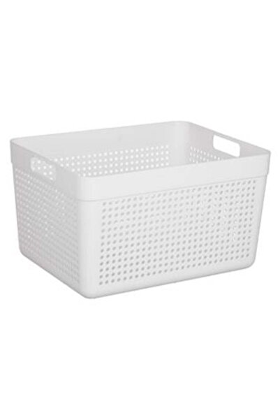 SHOPIENS Plastic Storage Basket Off White Perforated Design with Handles 14 L