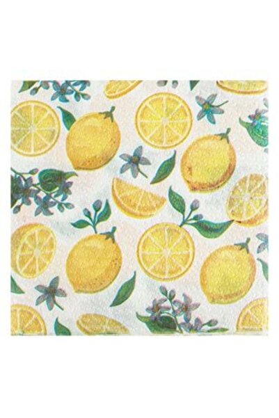 SHOPIENS Table Napkins with 1 Layer White with Lemon Pattern 33 x 33 cm - 80 pcs