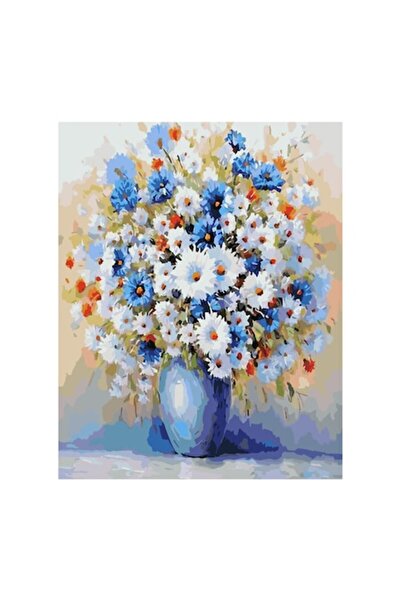 Painting by numbers Pictura pe numere 40 x 50 cm vaza cu flori albe si albastre