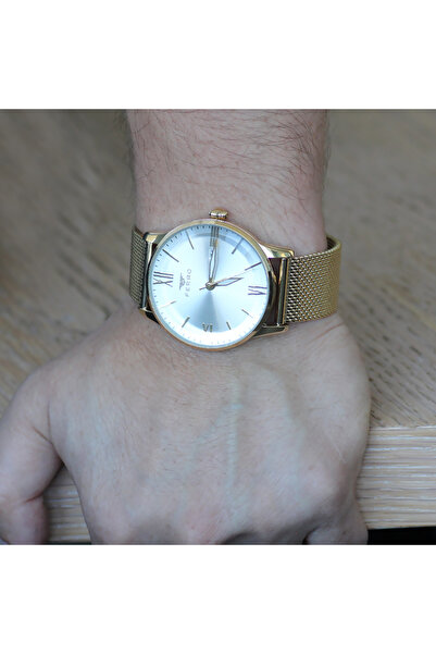 Tesbihane Ferro Gold Color Mesh Strap Men's Wristwatchth-F11182C-B
