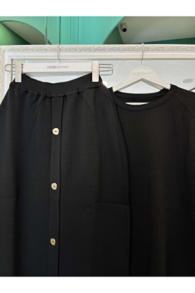 MERAM BUTİK Adn Mercerized Skirt Suit - Black - 2