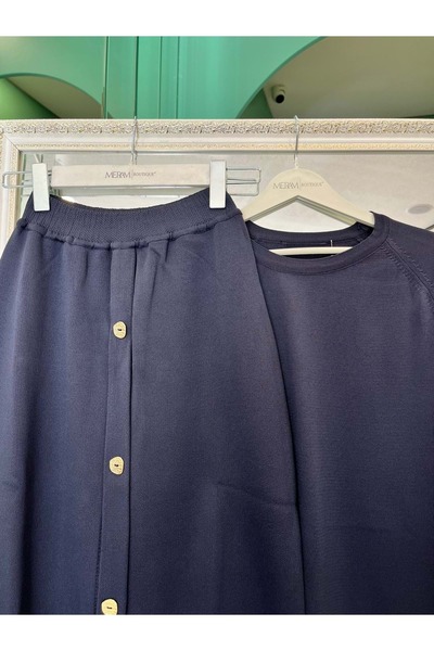 MERAM BUTİK Adn Mercerized Skirt Suit - Navy Blue - 1
