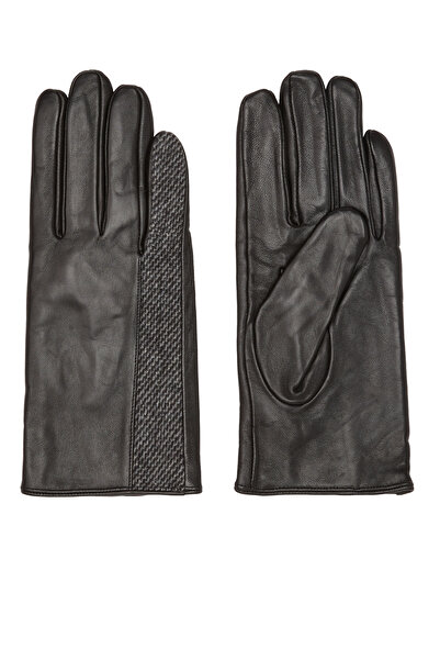 George Hogg Siyah Erkek Deri Yün Karışımlı Eldiven