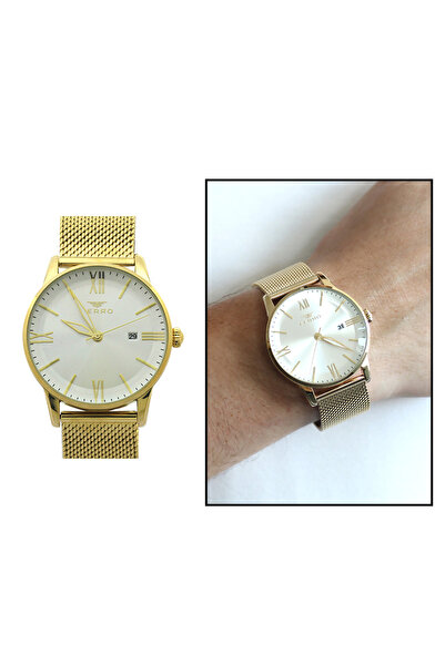 Tesbihane Ferro Gold Color Mesh Strap Men's Wristwatchth-F11182C-B
