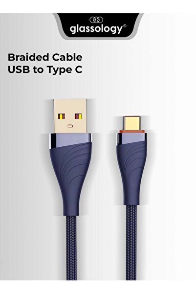 Glassology 1m Braided USB-C Cable 30W – Durable Fast Charging, Blue