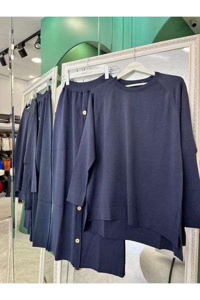MERAM BUTİK Adn Mercerized Skirt Suit - Navy Blue - 1