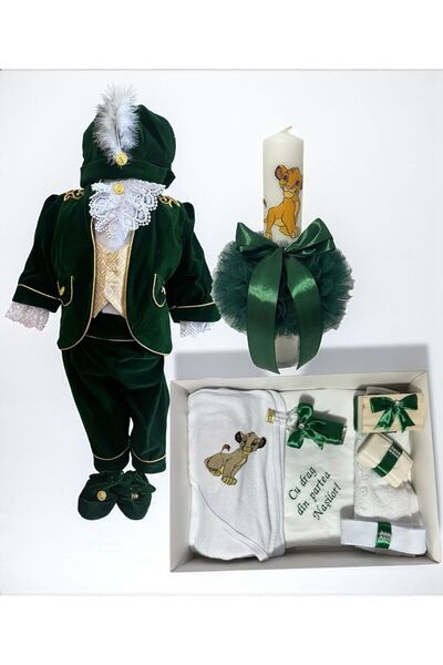 Botez Set Royal -verde, Regele Leu , catifea