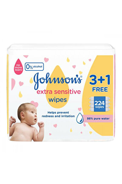 Johnson Johnson's Baby Wipes 224 Ultra Sensitive Wipes Free 3+1