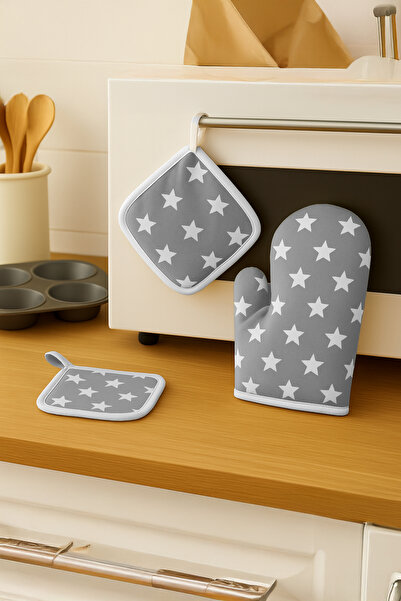 LADYNİL Isıya Dayanıklı 3’lü Fırın Eldiveni ve Tutacak Seti