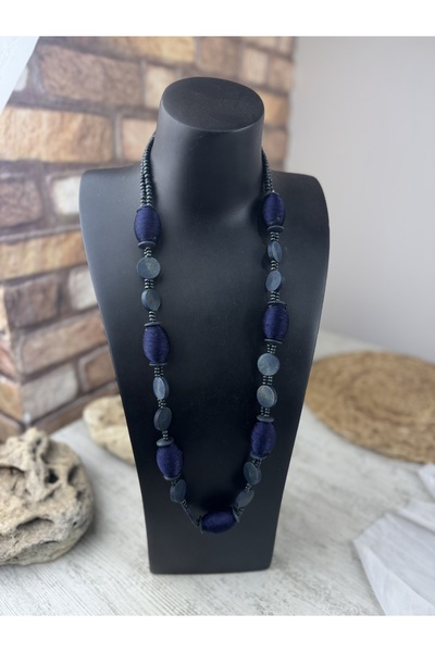 SEDEF TAKI Lacivert uzun el yapımı kolye