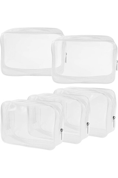 Wobe 5 Packs Clear Cosmetics Bag TSA Approved, PVC Zippered Toiletry Carry Pouch Portable Makeup Bag