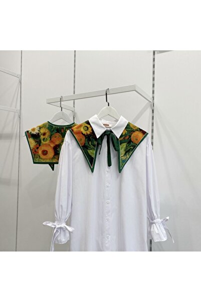 Faya Boutique Yeşil Ayçiçeği Desenli Muse Yaka