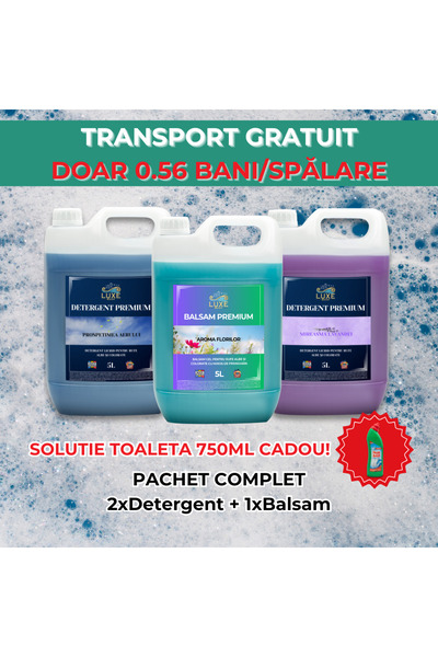 Luxe Wash 2x5L Detergent Lichid + 5L Balsam + Soluție Toaletă Cadou – Curățenie Totală și Parfum de Durată