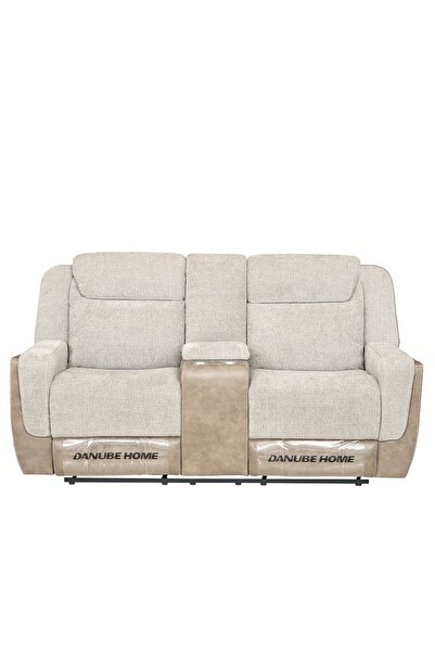 Danube Home Brixx 2 Seater Fabric Recliner - L.Brown, Stylish Wood & Fabric D...