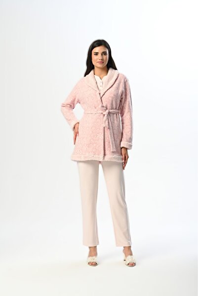 Genel Markalar Kadın Pudra Kapitone Sabahlıklı Dantel Detaylı Lohusa Hamile 3...