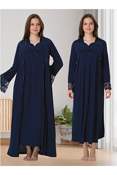 PREGNANT WORLD Women's Navy Blue Lace Cotton Full Length Long Sleeve Maternit...