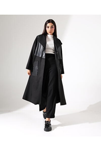 Fi'l Arz Fashion Women's Button Closure Long Plus Size Leather Jacket