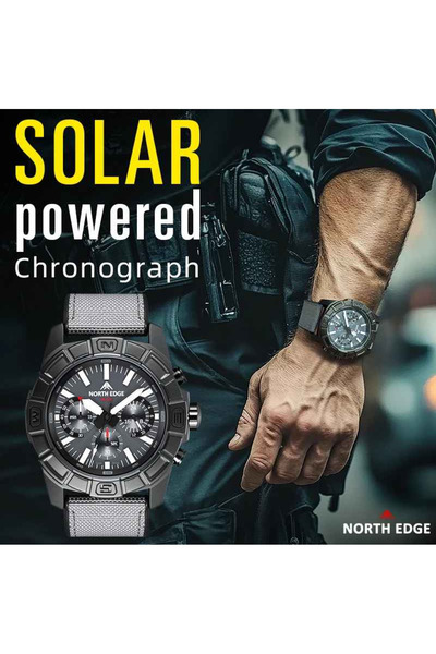 North Edge Ceas sport BLAZE, cu energie solară, cuarț, curea TPR+nailon, sticlă minerală, 5ATM