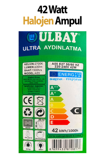 Ulbay Halojen Ampul 42 Watt ( Dimmer uyumlu ) (Paket İçeriği 4 Adettir)