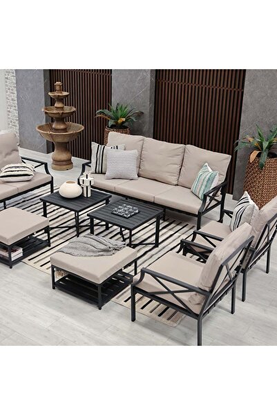 Danube Home Torino 9-Seater Outdoor Sofa Set - Modern Grey Design, Durable Steel Frame, Comfortable Cushions