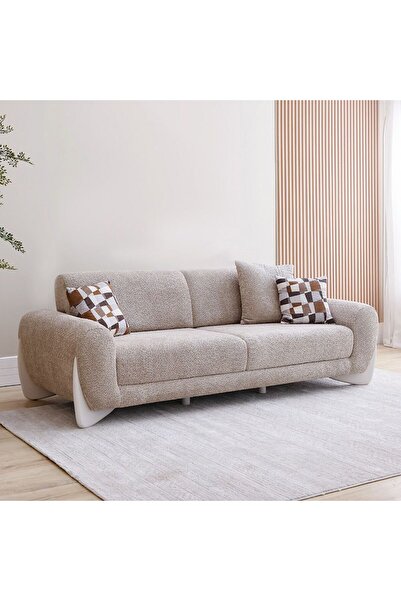 Danube Home Vesta 3 Seater Fabric Sofa - Light Grey, Stylish & Comfortable, Wood & Metal Frame, Turkey