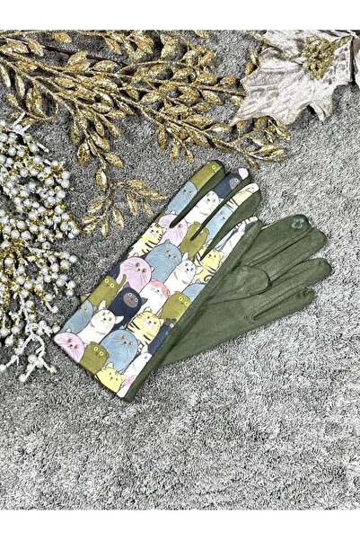 Intisimo Women's Gloves, Velvet, Luxury, Touchscreen, One-Size, Cats, Khaki G...
