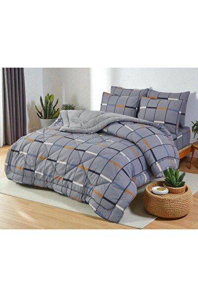 Arma Concept Double Size Checkered Pattern Double-Sided Welsoft Pufidik Silicone Quilt 195X215 + 2 Pillowcases
