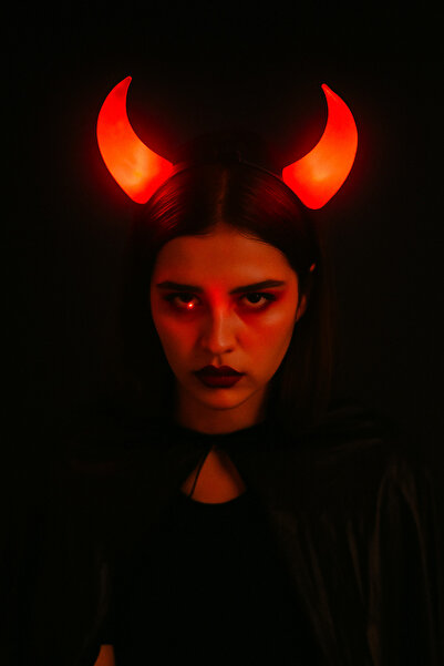 DODOMAR Halloween Taç Şeytan Işıklı Büyük Boynuzlu