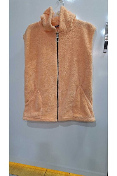 NUR TEKSTİL Kadın Yavru Ağzı Pelüş Yumoş Fermuarlı Kapüşonlu Yelek