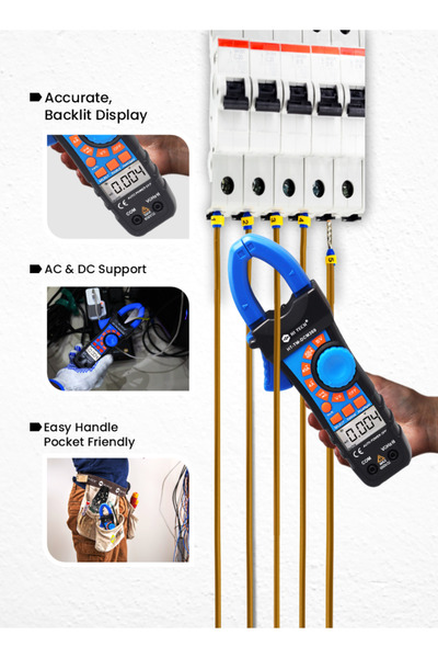 HI-TECH SANA CLAMP METER with True RMS - Ergonomic Design, Large Display, 600/1000A Auto-ranging