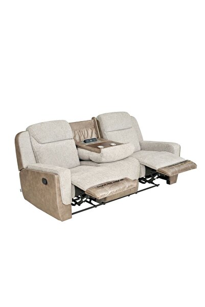 Danube Home Brixx 3 Seater Fabric Recliner - L.Brown, Comfortable Wood & Fabric Sofa, 2 Year Warranty