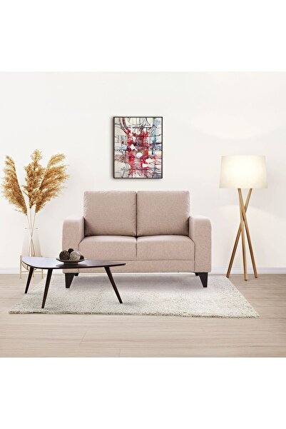 Danube Home أريكة لندن القماشية ذات المقعدين - لون بيج دافئ، إطار من الخشب ال...