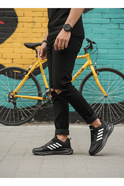 Bonjey Ανδρικά αθλητικά παπούτσια με μαύρη λευκή ρίγα με αέρα, υψηλής άνεσης, καθημερινά παπούτσια για τρέξιμο και περπάτημα