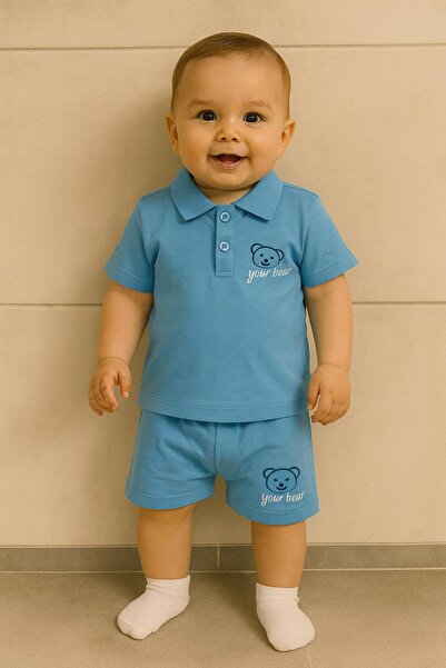 RAPAPA Baby Set with Embroidered Polo Collar Shorts by Your Bear - Summer 2-Piece Set 1109m