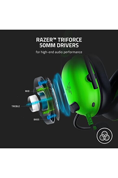 RAZER Blackshark V2 X Gaming Headset: 7.1 Surround Sound 50mm Green