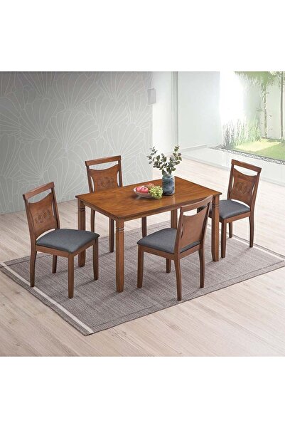 Danube Home طقم طعام سالفوي ١+٤ - طاولة من الخشب الصلب و٤ كراسي قماشية، لون ا...