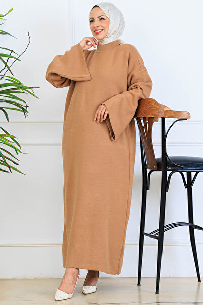 benguen Μακρύ πλεκτό φόρεμα H25303 Βιζόν